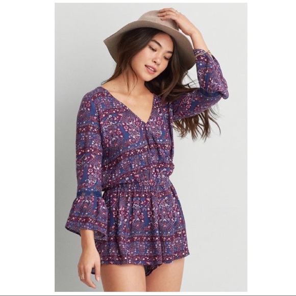 American Eagle Outfitters Pants - AEO Floral Bell Sleeve Romper